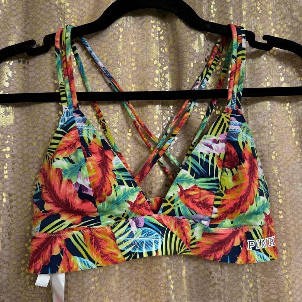 PINK Victorias Secret Unlined Colorful Tropical Bralette Swim Top Small